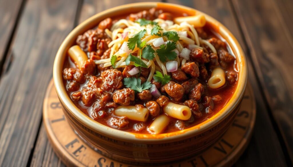 chilli con carne with macaroni